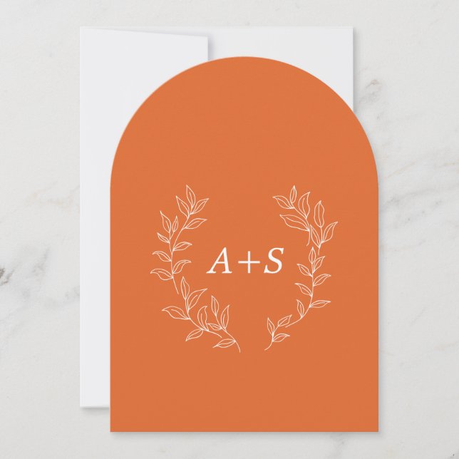 Minimal Leaf | Arched Monogram Wedding Invitation (Front)