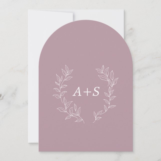 Minimal Leaf | Arched Monogram Wedding Invitation (Front)