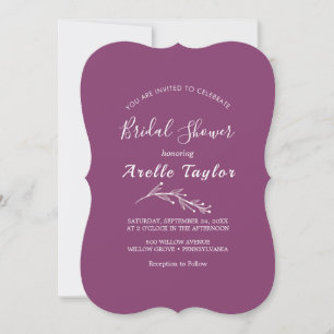 Minimal Leaf Berry Purple Bridal Shower Invitation
