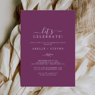 Minimal Leaf   Berry Purple Let's Celebrate Invitation