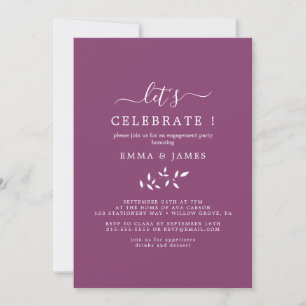 Minimal Leaf   Berry Purple "Let's Celebrate"  Invitation