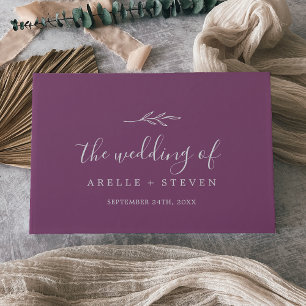 Minimal Leaf Berry Purple Monogram Back Wedding Guest Book