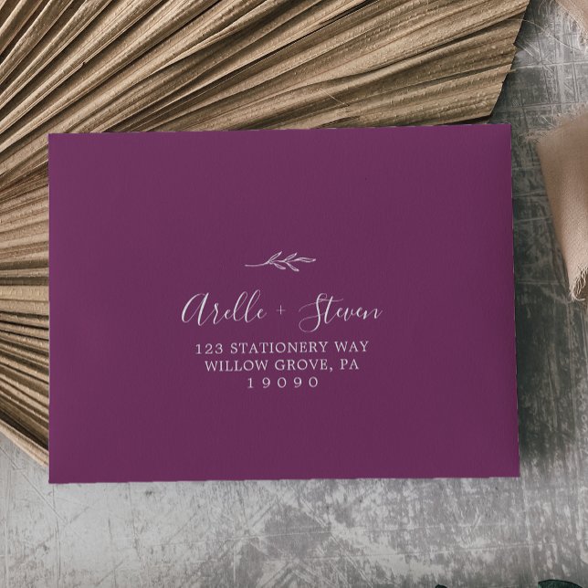Minimal Leaf | Berry Purple Self-Addressed RSVP Envelope (Creator Uploaded)