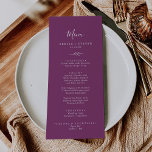 Minimal Leaf | Berry Purple Wedding Dinner Menu<br><div class="desc">This minimal leaf berry purple wedding dinner menu card is perfect for a boho wedding. The design features a simple greenery leaf silhouette in a romantic summer violet colour with minimalist bohemian garden style. This menu can be used for a wedding reception,  rehearsal dinner,  or any event.</div>