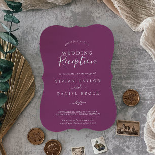 Minimal Leaf   Berry Purple Wedding Reception Invitation