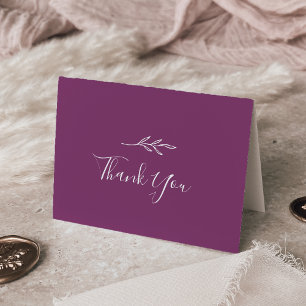 Minimal Leaf Berry Purple Wedding Thank You Card