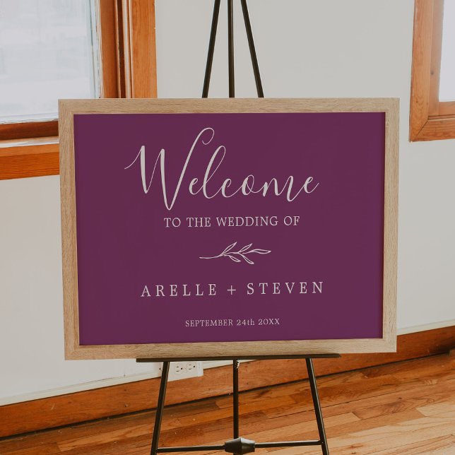 Minimal Leaf | Berry Purple Wedding Welcome Poster (Creator Uploaded)