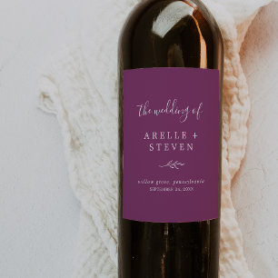 Minimal Leaf   Berry Purple Wedding Wine Label