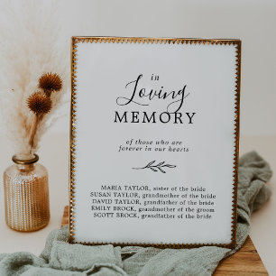 Minimal Leaf Black White In Loving Memory Memorial Poster