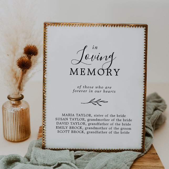 Minimal Leaf Black White In Loving Memory Memorial Poster (Creator Uploaded)