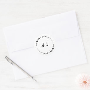 Minimal Leaf Black White Monogram Envelope Seals