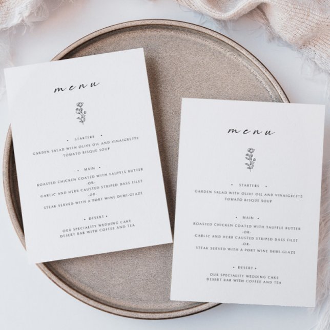 Minimal Leaf Black White Wedding Dinner Flat Menu (Creator Uploaded)