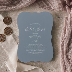 Minimal Leaf   Blue and White Bridal Shower Invitation