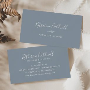Minimal Leaf Blue and White Business Card