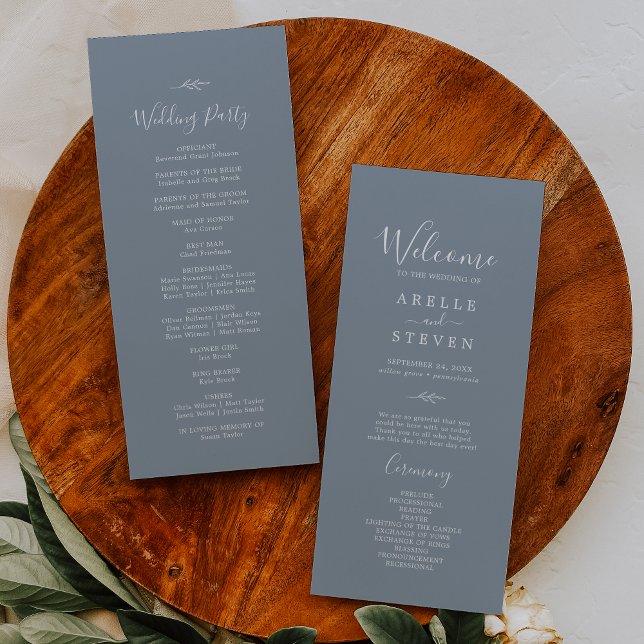 Minimal Leaf | Blue and White Wedding Program (Creator Uploaded)