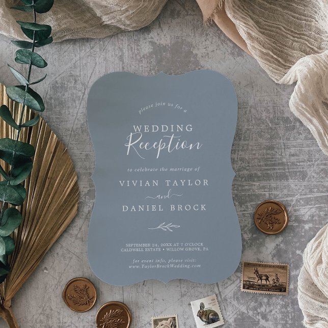 Minimal Leaf | Blue and White Wedding Reception Invitation (Creator Uploaded)