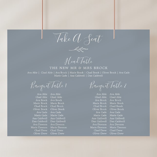 Minimal Leaf Blue Banquet Wedding Seating Chart (Minimal Leaf Blue Banquet Wedding Seating Chart)