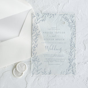 Minimal Leaf Blue Greenery Elegant Boho Wedding Acrylic Invitations