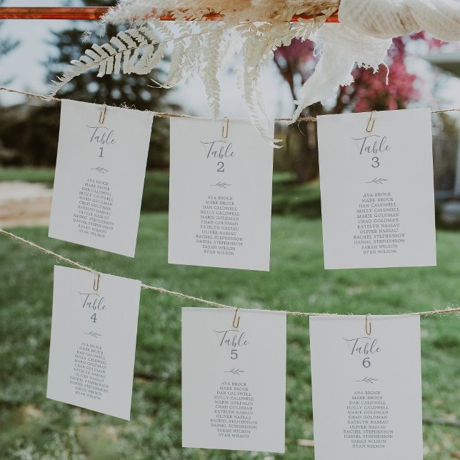 Minimal Leaf Blue Table Number Seating Chart Cards (Creator Uploaded)