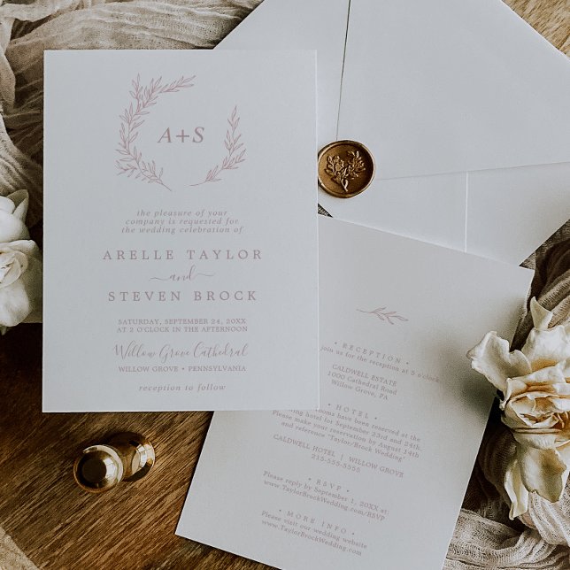 Minimal Leaf | Blush Pink All In One Wedding Invitation (Creator Uploaded)