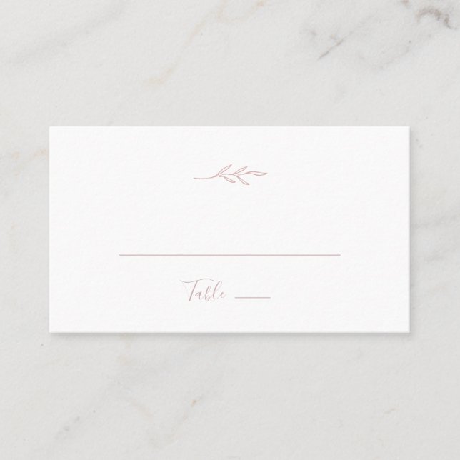 Minimal Leaf | Blush Pink Flat Wedding Place Card (Front)