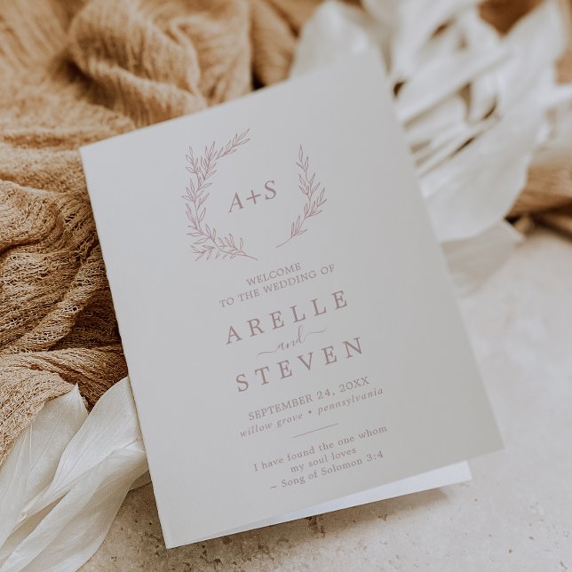 Minimal Leaf | Blush Pink Folded Wedding Program (Creator Uploaded)