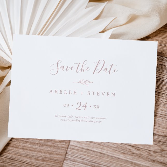 Minimal Leaf | Blush Pink Horizontal Save The Date (Creator Uploaded)