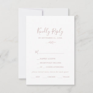 Minimal Leaf Blush Pink Menu Choice RSVP Card