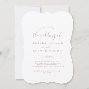 Minimal Leaf Blush Pink Monogram Back Wedding Invitation