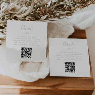 Minimal Leaf   Blush Pink QR Code Wedding Details Enclosure Card