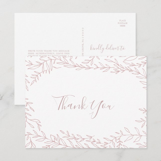 Minimal Leaf | Blush Pink Thank You Postcard (Front/Back)