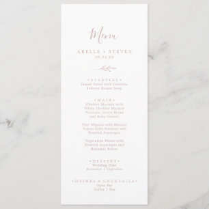 Minimal Leaf   Blush Pink Wedding Dinner Menu