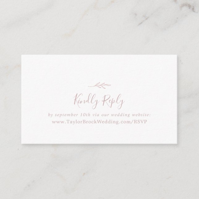 Minimal Leaf | Blush Pink Wedding Website RSVP Enclosure Card (Front)