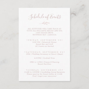 Minimal Leaf Blush Pink Weekend Schedule of Events Enclosure Card