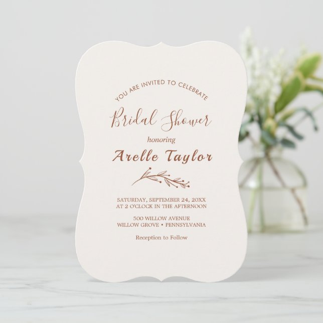 Minimal Leaf | Boho Cream Bridal Shower Invitation (Standing Front)