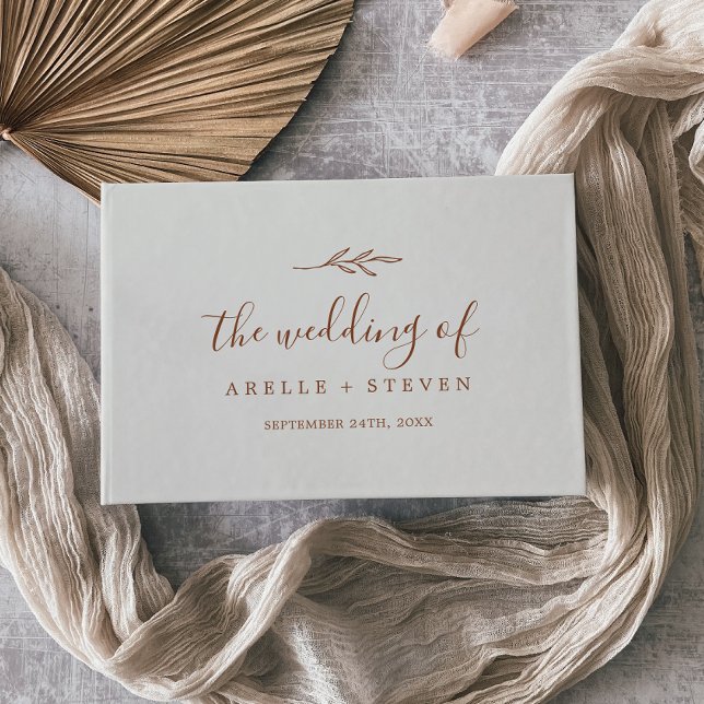 Minimal Leaf | Boho Cream Monogram Back Wedding Guest Book (Creator Uploaded)