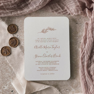 Minimal Leaf Boho Cream Traditional Wedding Invitation
