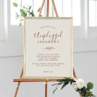 Minimal Leaf | Boho Cream Unplugged Ceremony Sign