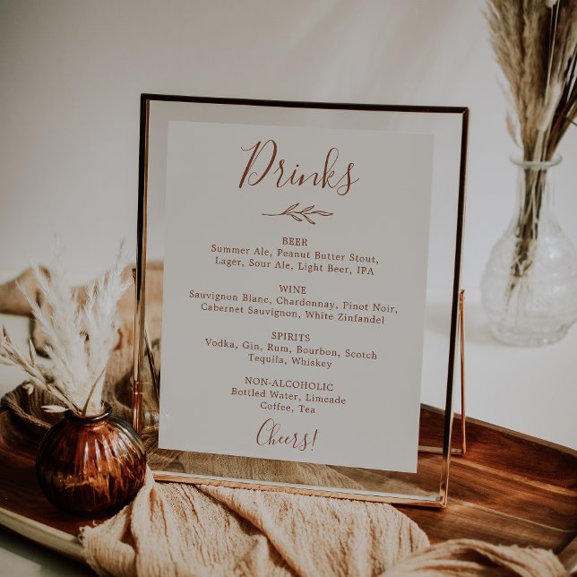 Minimal Leaf | Boho Cream Wedding Drinks Menu Poster (Creator Uploaded)