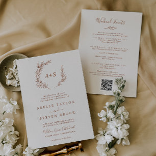 Minimal Leaf   Boho Cream Weekend Events Wedding Invitation