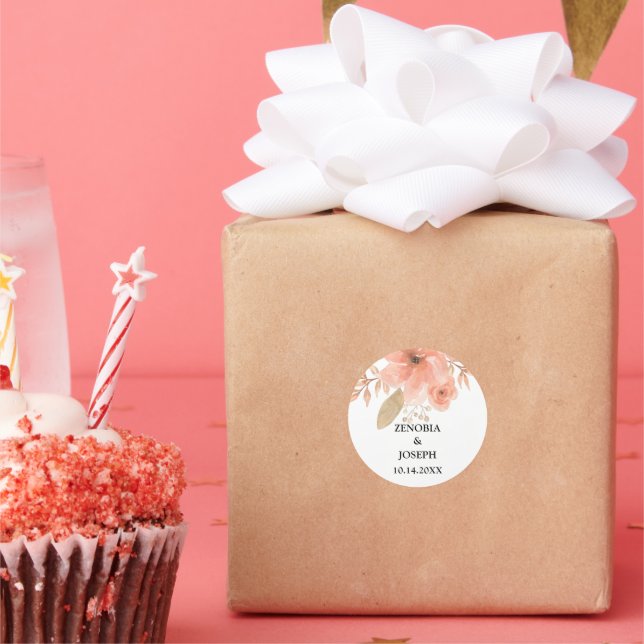 Minimal Leaf Boho Floral Wedding Classic Round Sticker (Party)