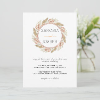 Minimal Leaf Boho Floral Wedding Invitation