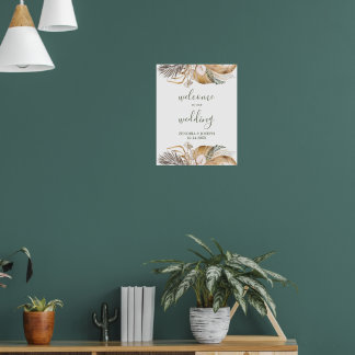 Minimal Leaf Boho Floral Wedding Poster