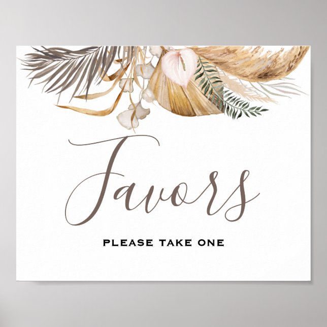 Minimal Leaf Boho Floral Wedding Poster (Front)