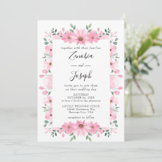 Minimal Leaf Boho Floral Wedding rectangle Invitation