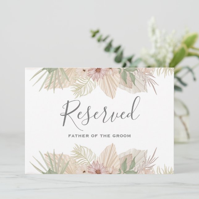 Minimal Leaf Boho Floral Wedding reserved sign  Invitation (Standing Front)