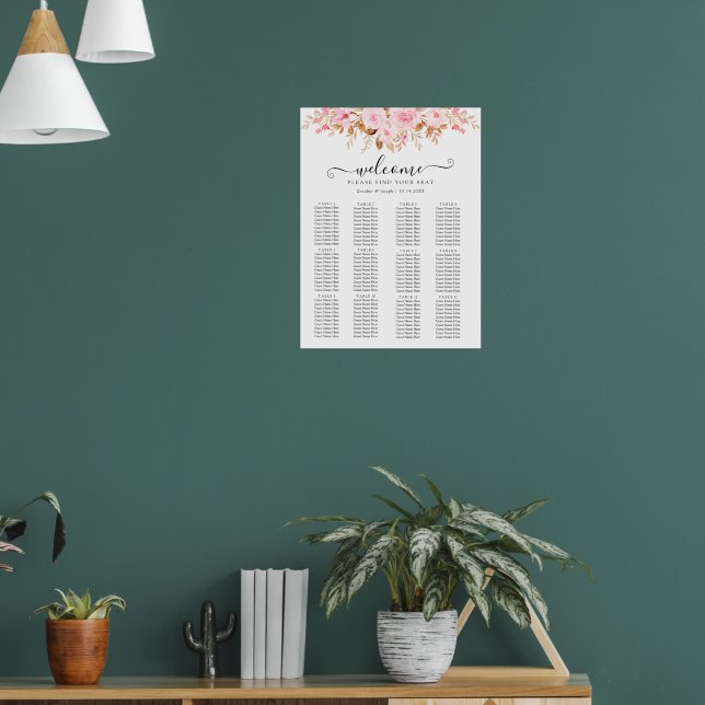 Minimal Leaf Boho Floral Wedding seating chart (Living Room 1)