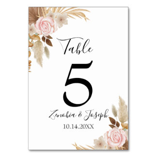 Minimal Leaf Boho Floral Wedding Table Number