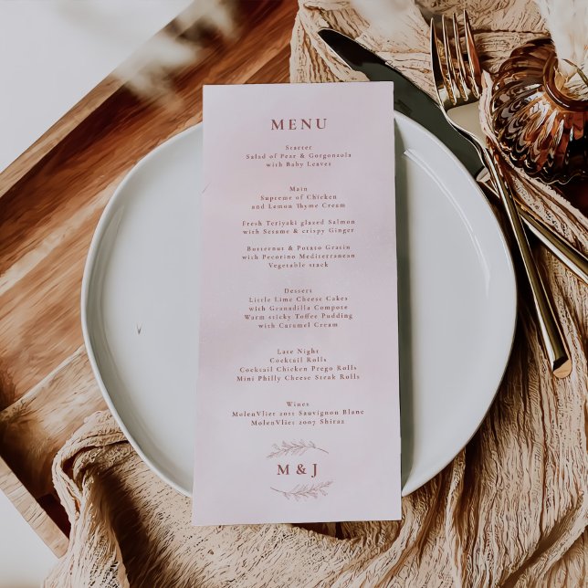 Minimal Leaf Boho Pink Elegant Wedding Menu (Creator Uploaded)