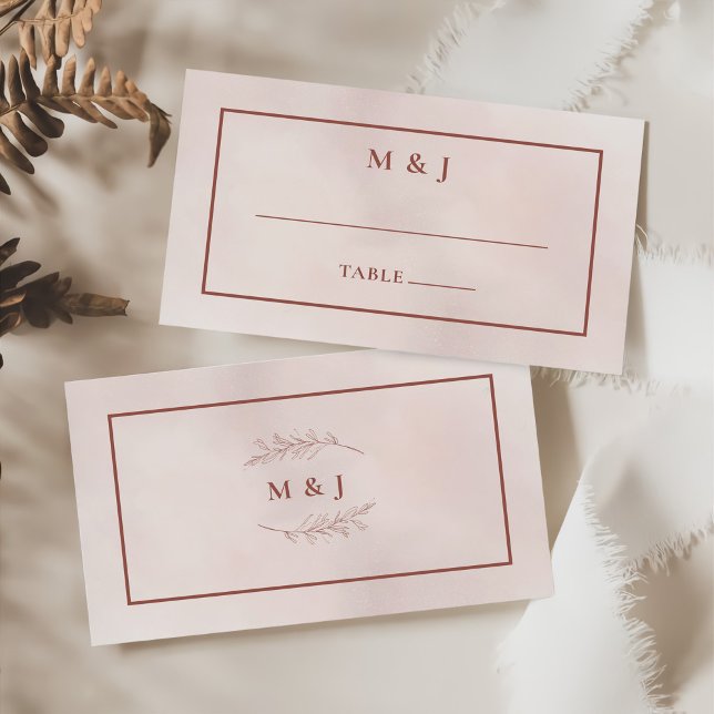 Minimal Leaf Boho Pink Elegant Wedding Place Card (Creator Uploaded)